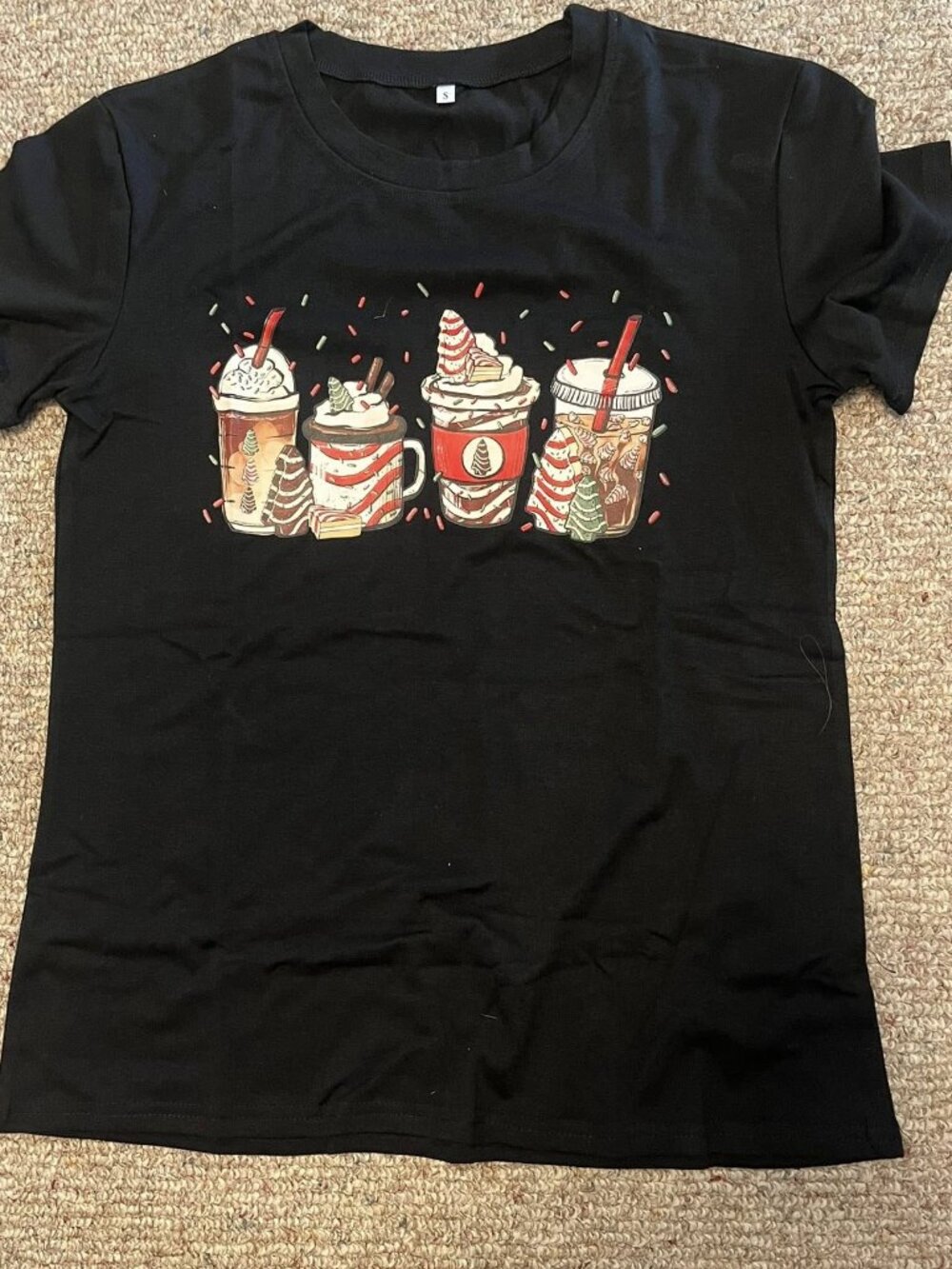 Christmas Coffee Shirt: Holiday Cake Tree Graphic Tee (Small) - New